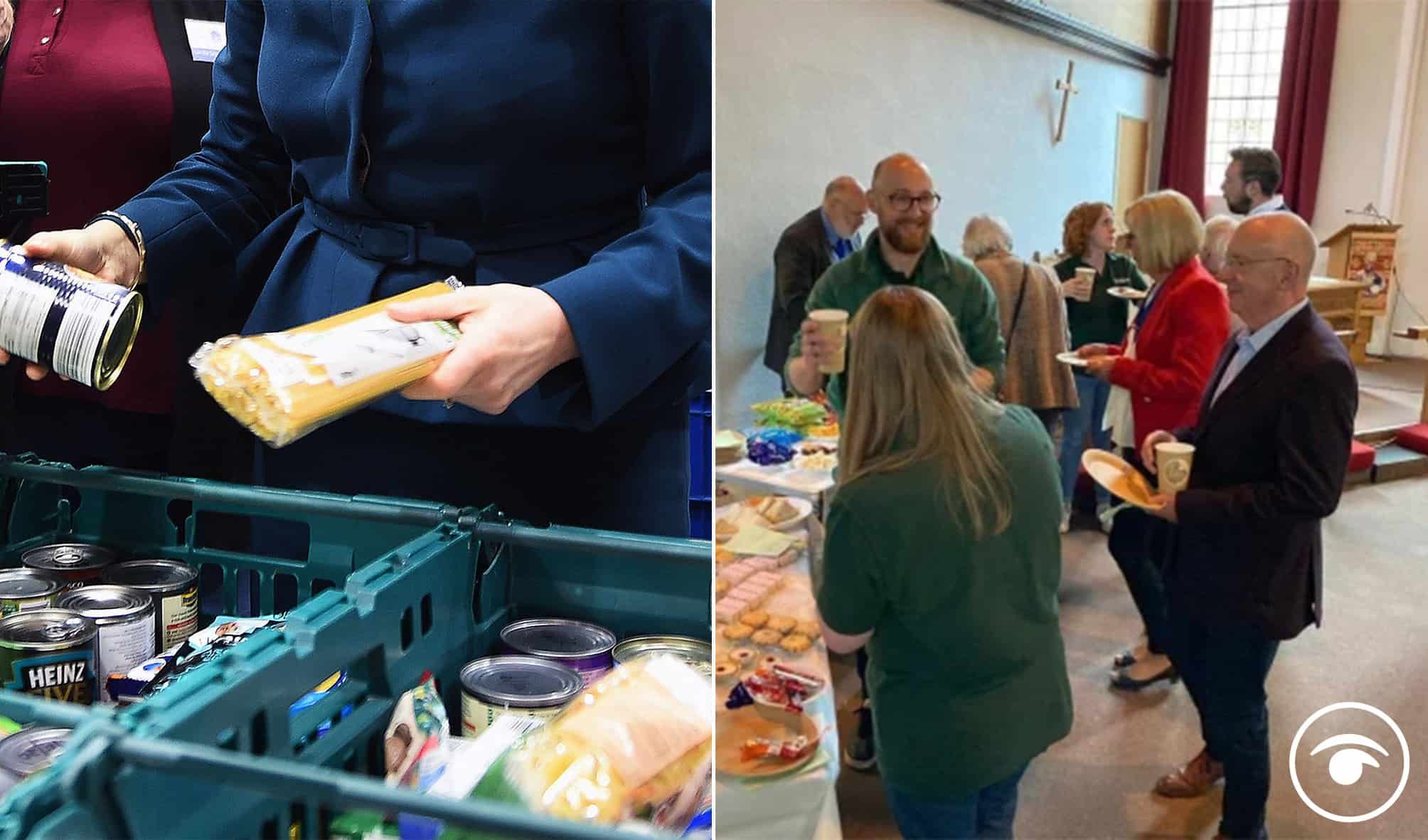 Literally read the room! Fury as Tory council leader tucks into buffet at food bank opening