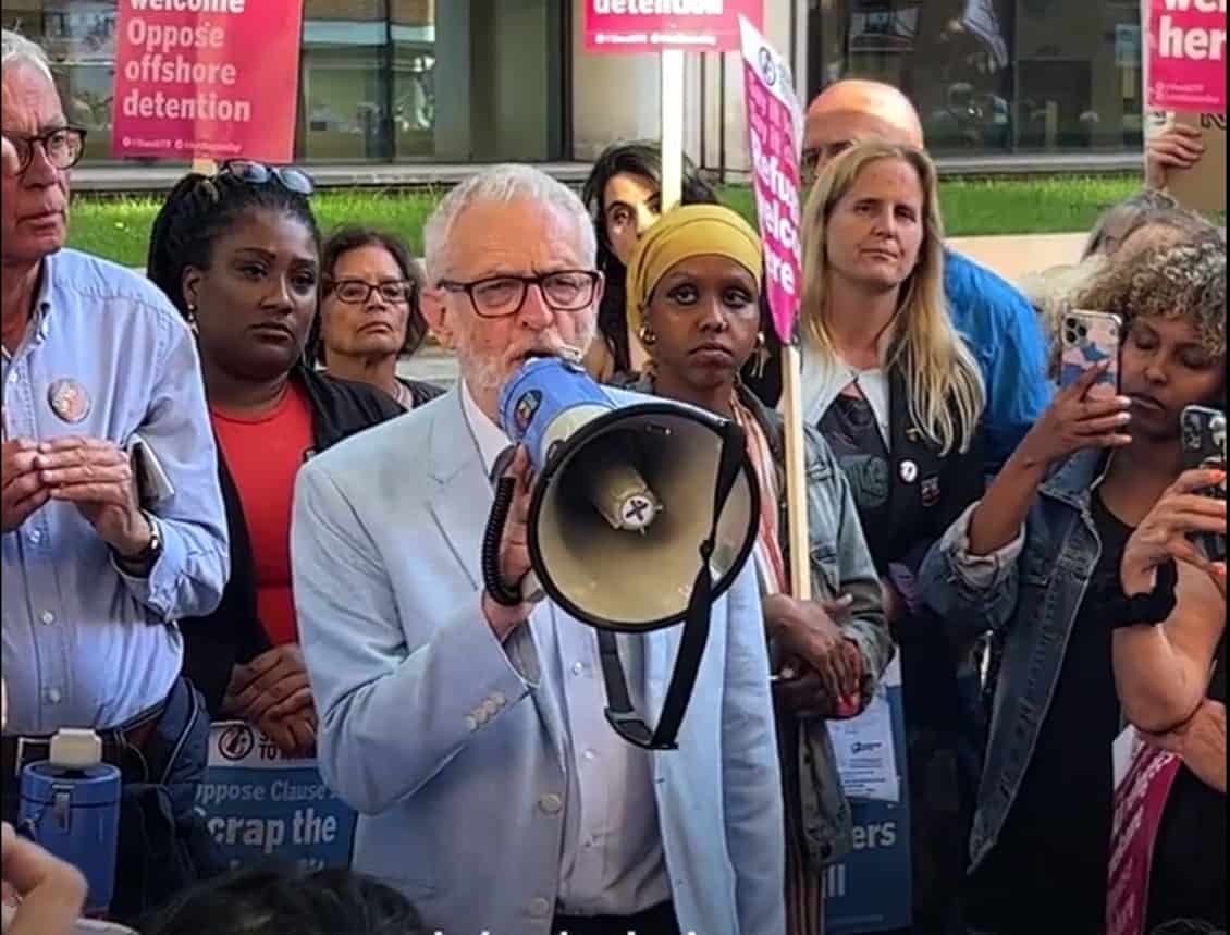 ‘What has happened to our humanity?’: Jeremy Corbyn addresses protesters outside Home Office