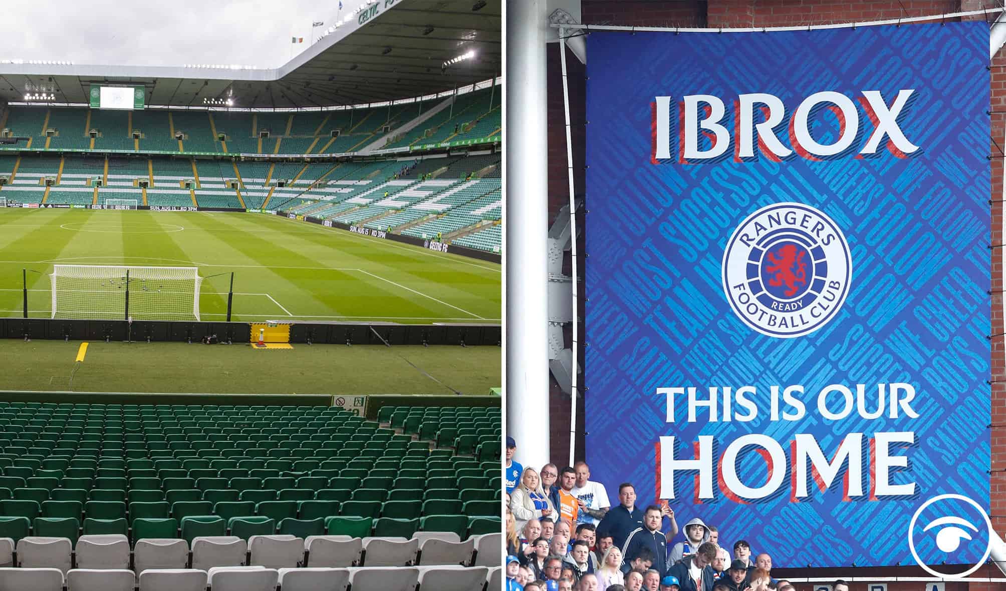 Tale of one city? Rangers fans defy rules to sing national anthem as Celtic fans unfurl explicit banner