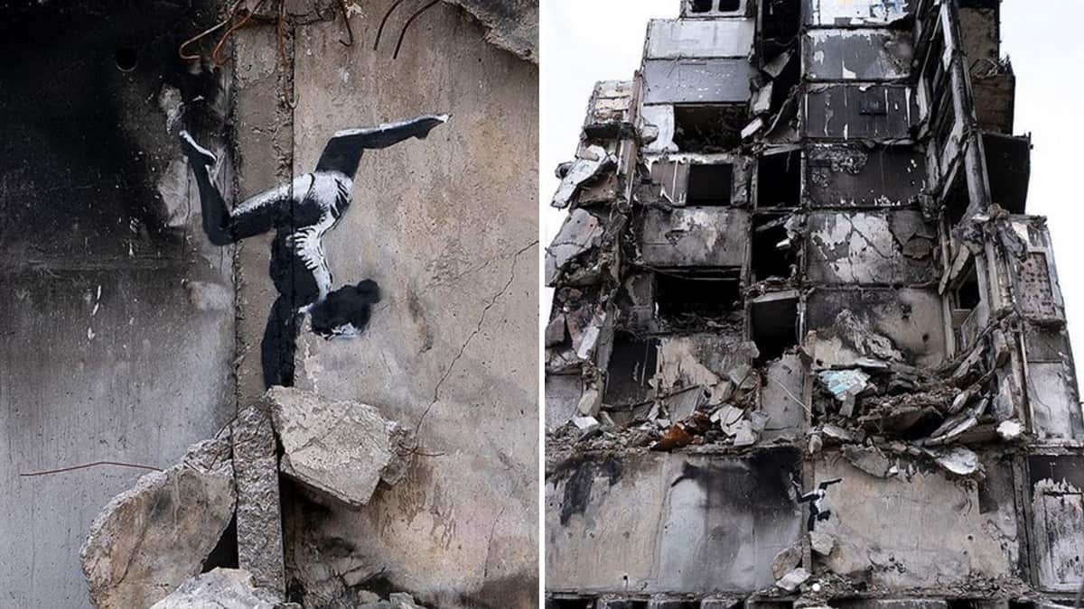 Banksy artworks discovered on side of damaged building in Ukraine