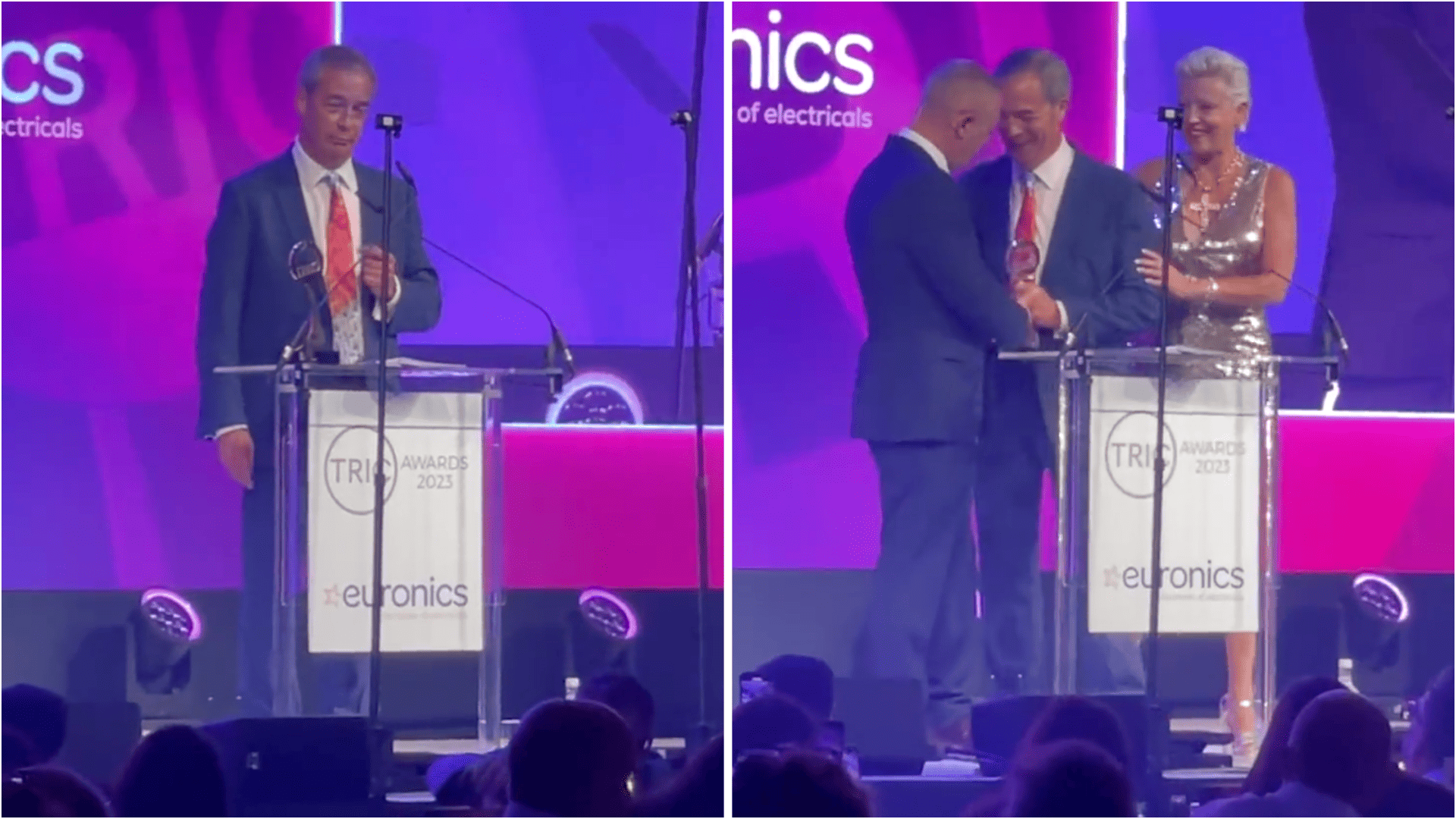 Nigel Farage booed off stage after winning news presenter gong at TRIC awards