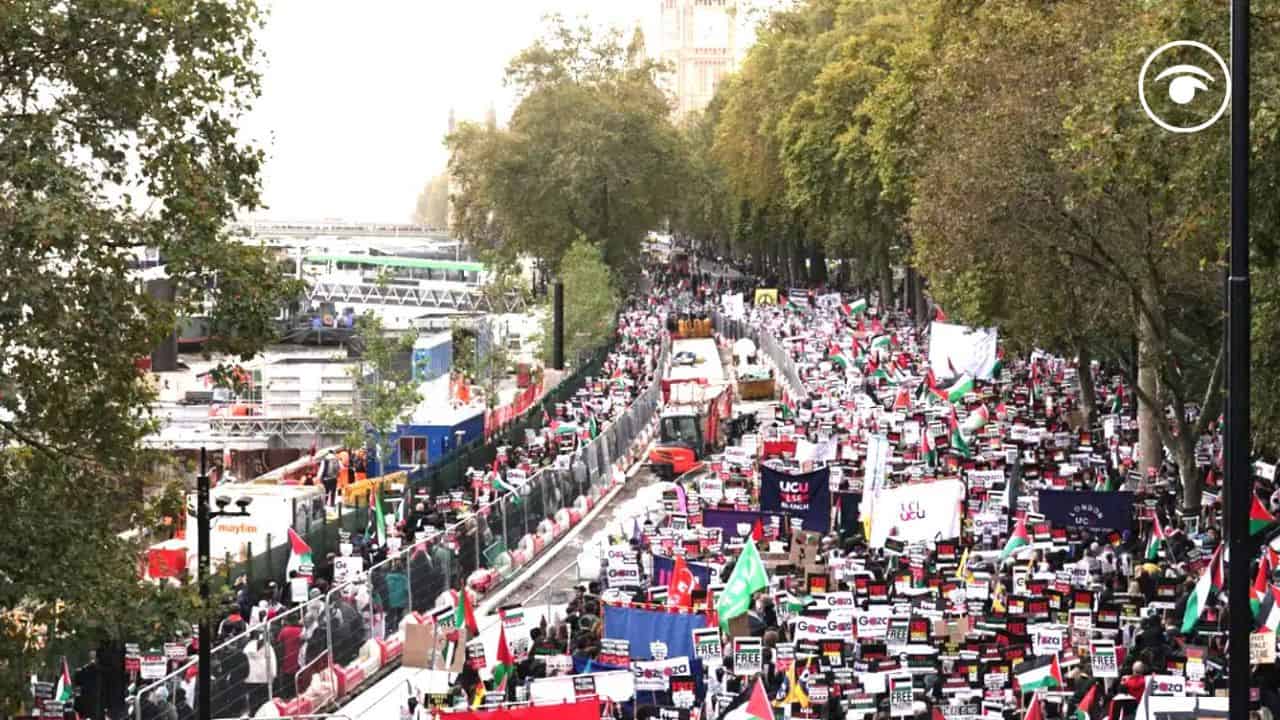 ‘Ceasefire now!’ 100,000 pro-Palestinian protesters take to London streets to demand ceasefire