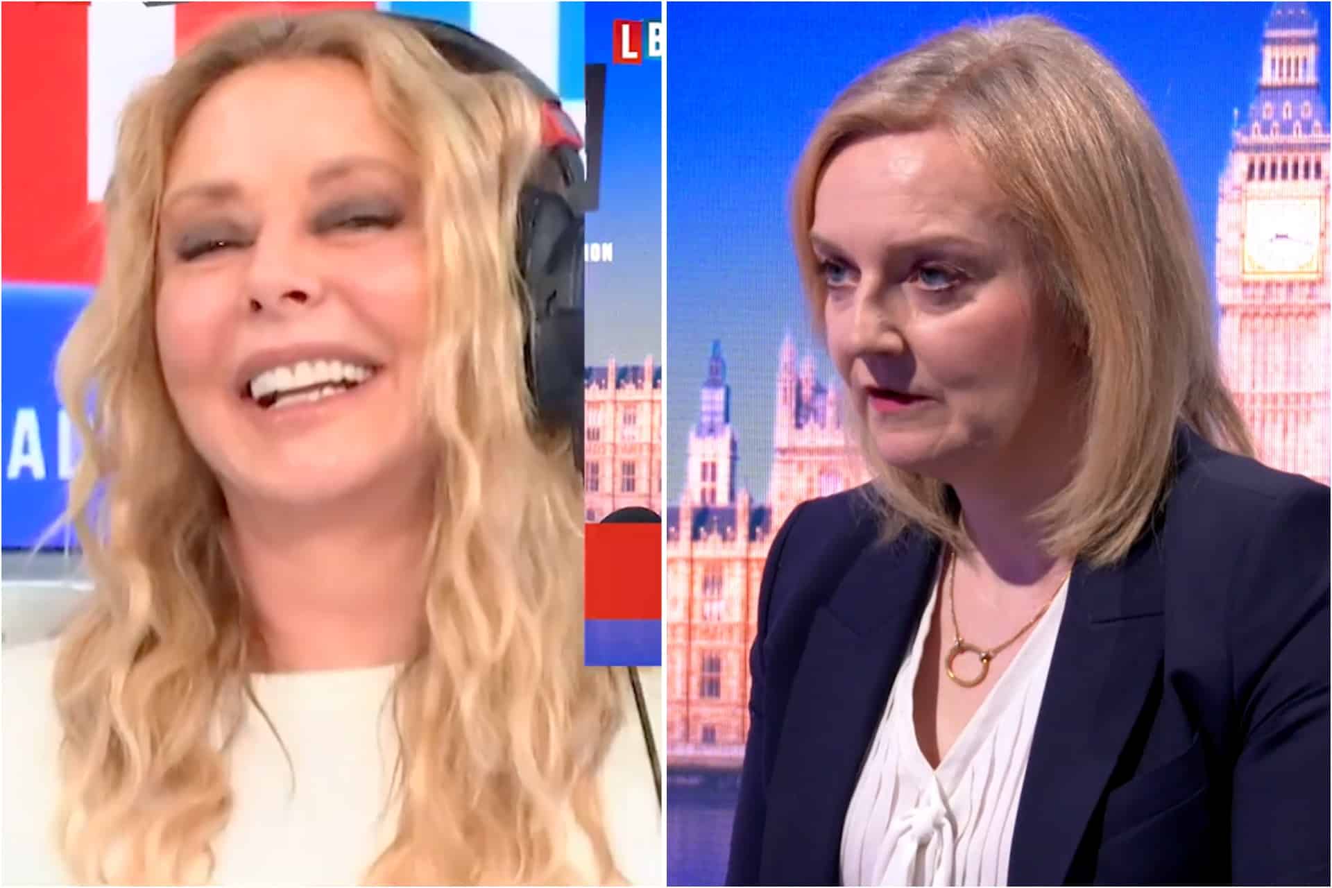 Carol Vorderman in stitches as she listens to Liz Truss interview