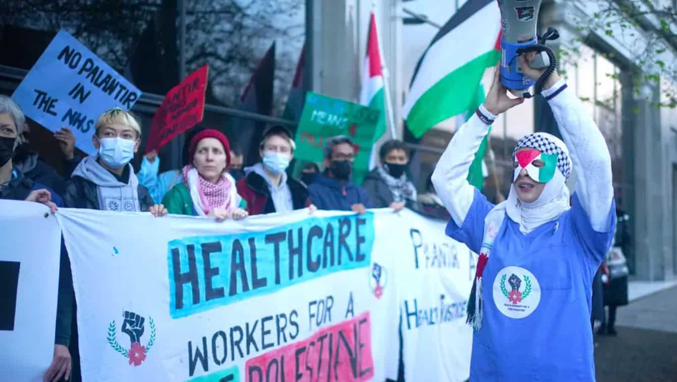 Workers protest against NHS contract with firm linked to Israeli military