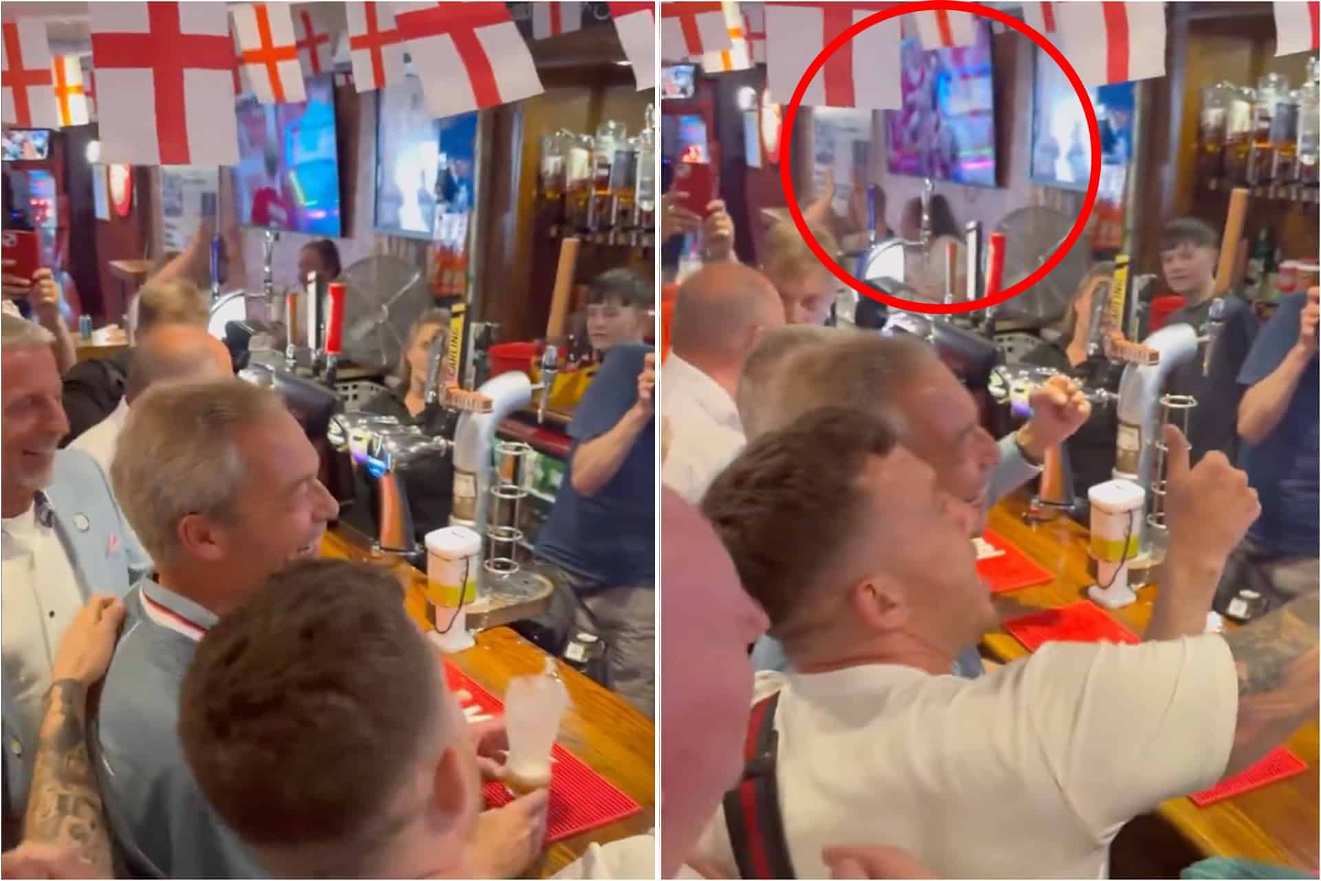 Farage filmed accidentally celebrating Denmark goal during pub visit