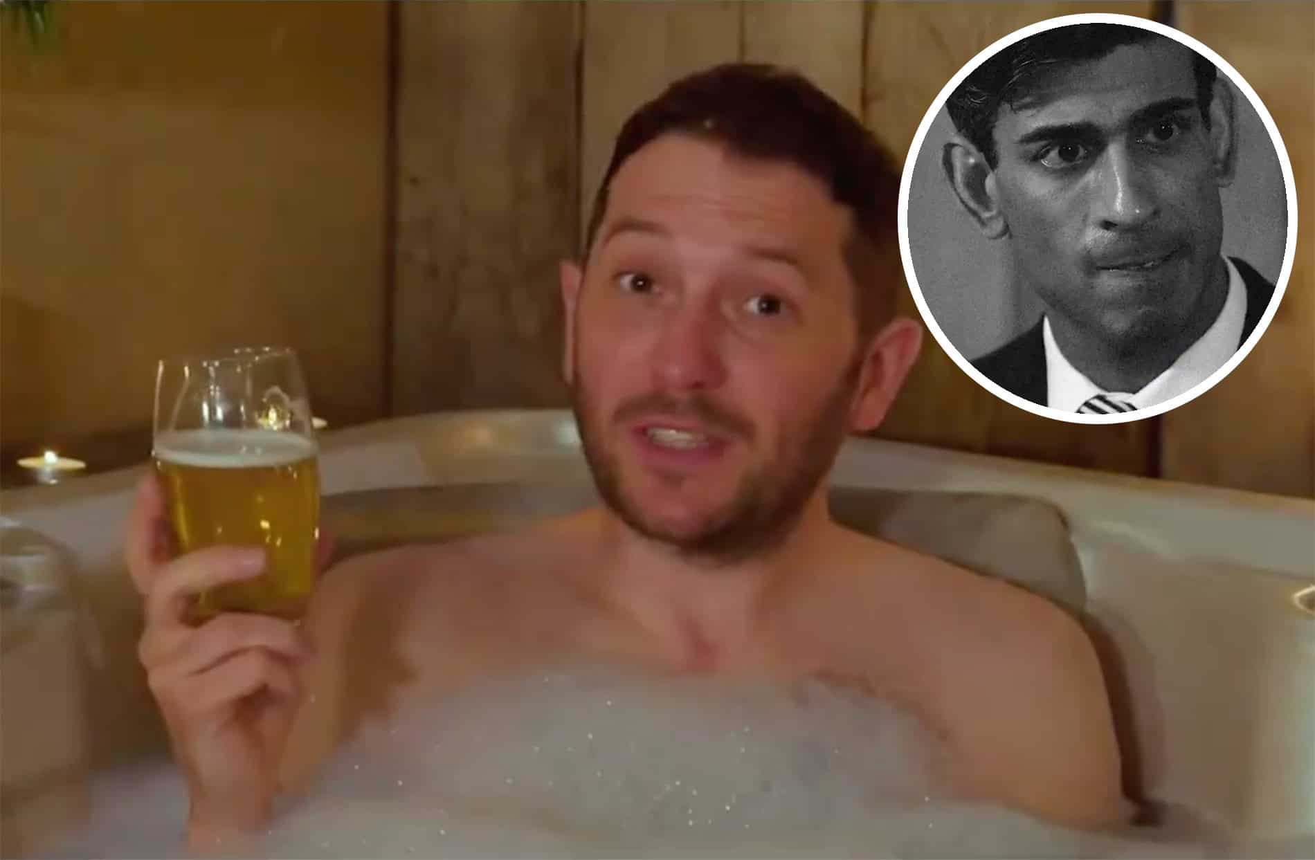 Jon Richardson mimicks Margot Robbie in a bath to explain Rishi Sunak’s hedge fund career