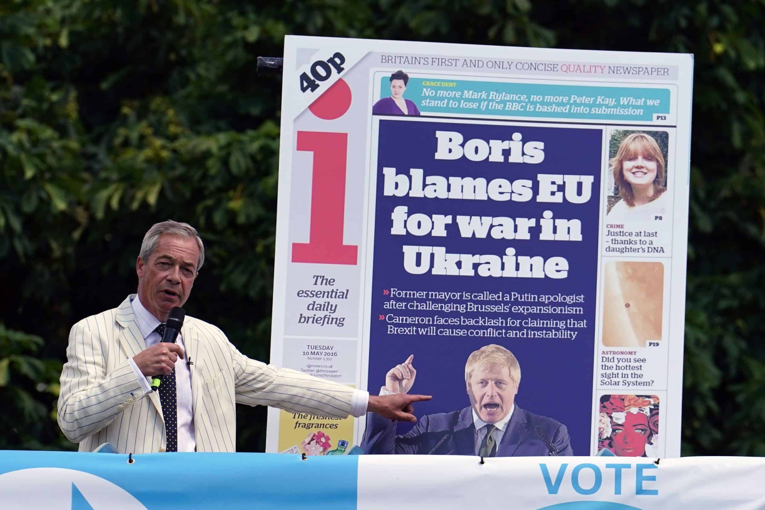 Farage unveils giant newspaper front page as beef with Johnson ramps up