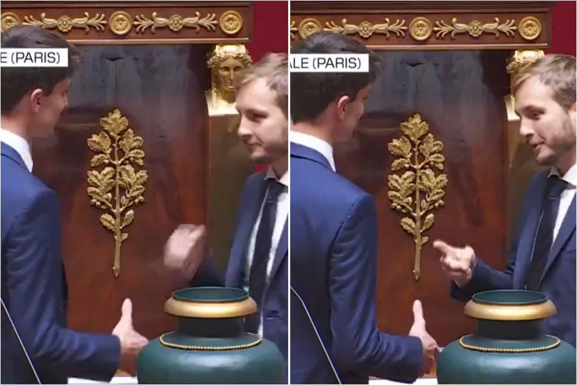 French MP makes rock-paper-scissors motion to avoid shaking hands with National Rally