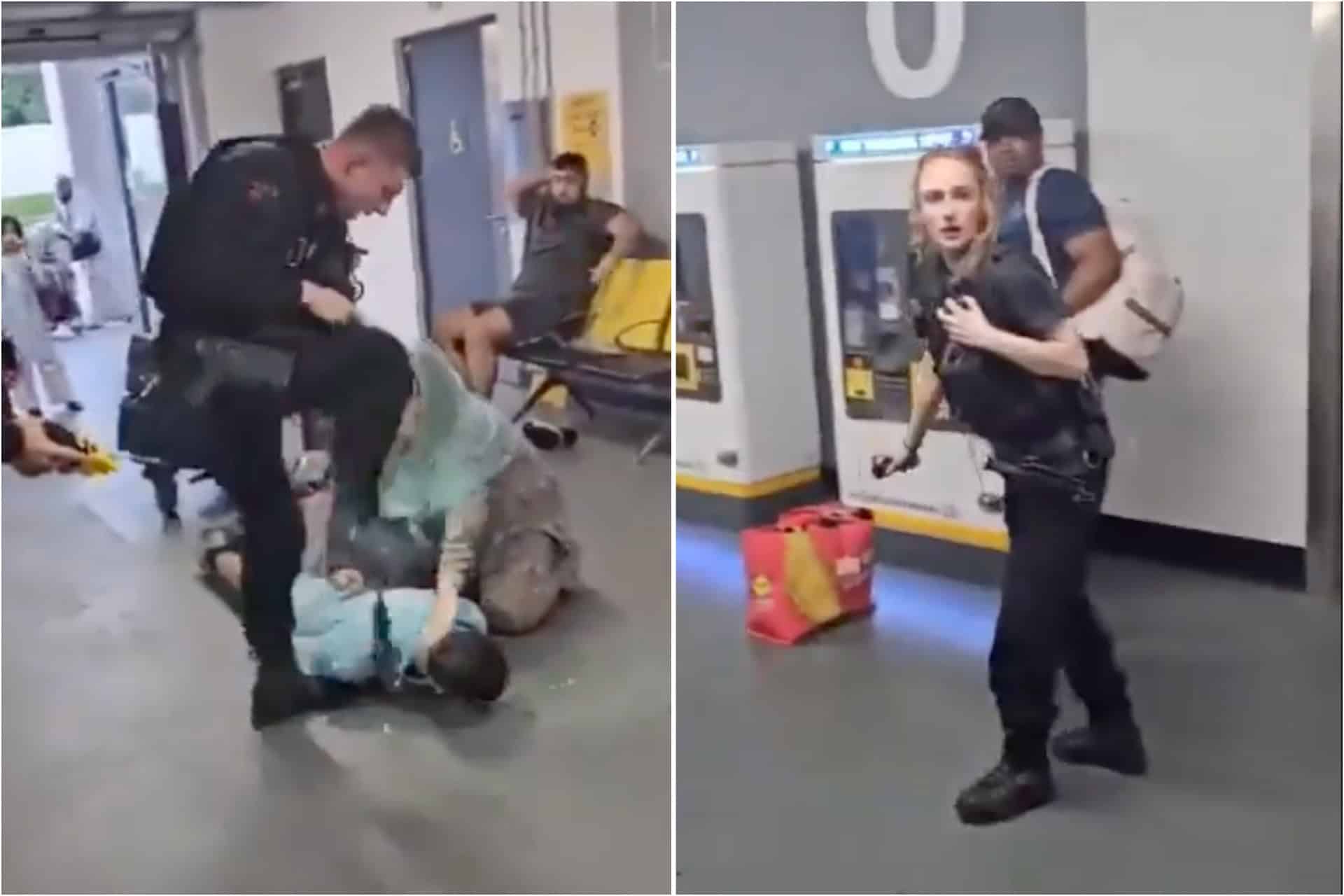 Police officer stamps on suspect’s head in violent footage at UK airport