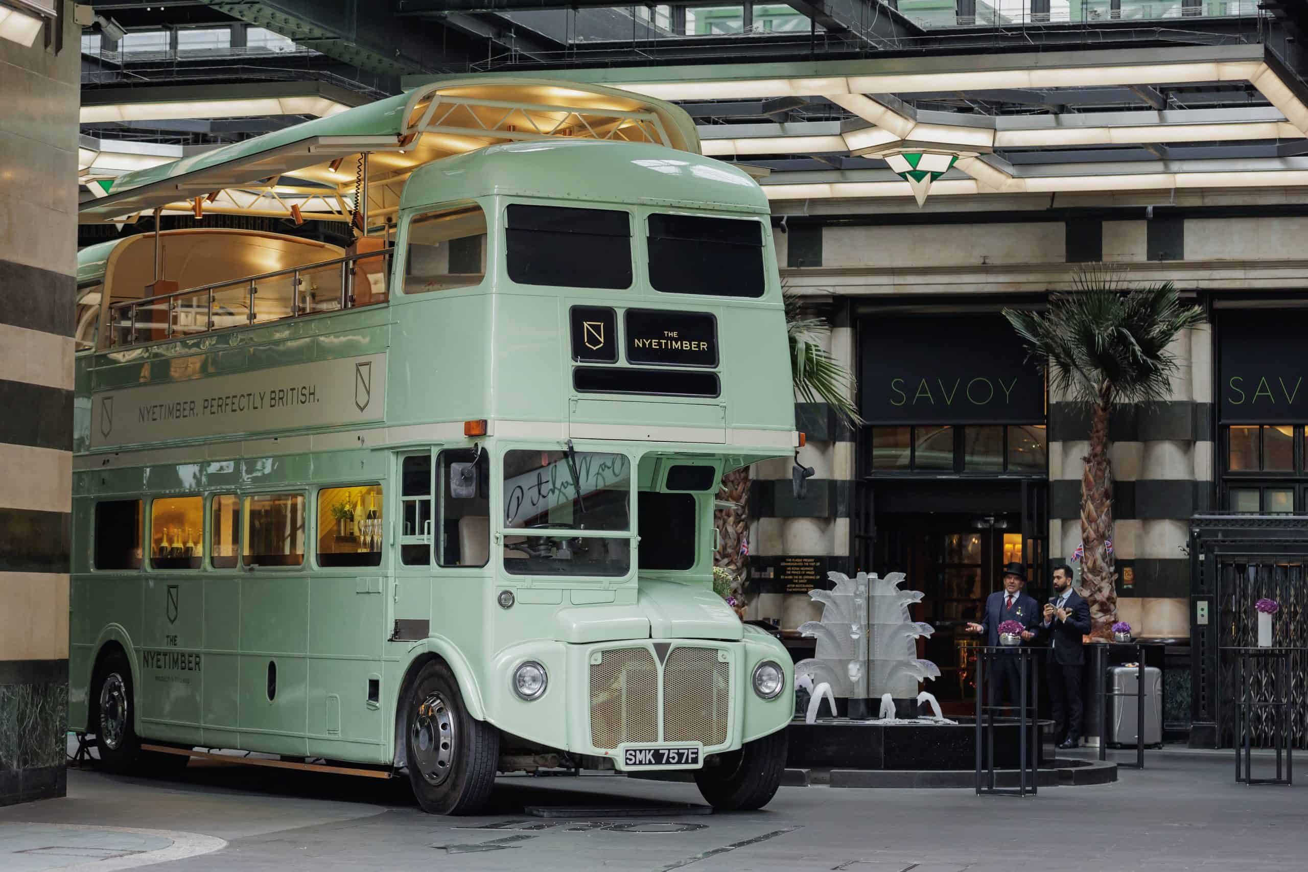 Nyetimber bus docks at The Savoy Hotel