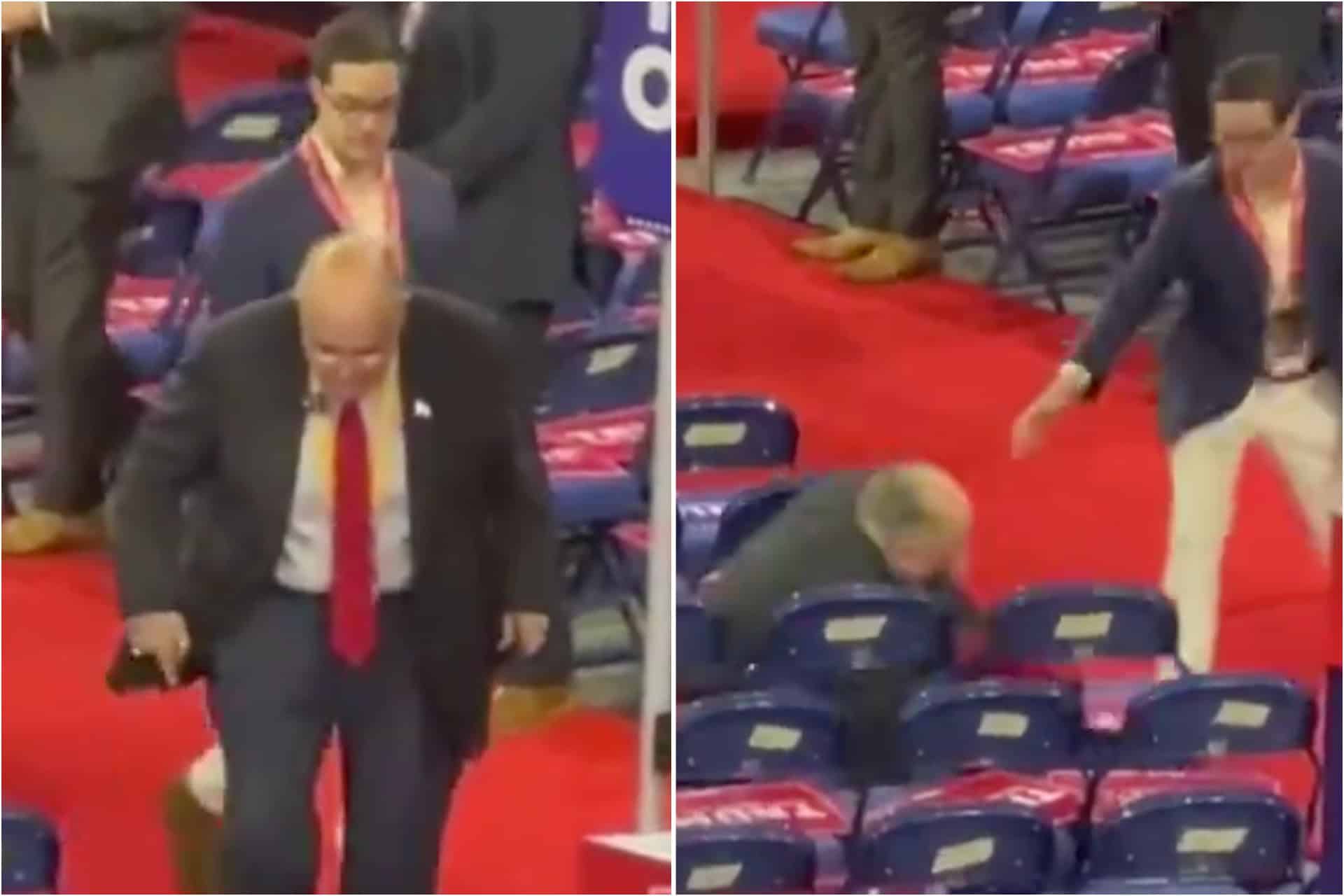 Rudy Giuliani takes a fall and tumbles into chairs at Republican National Convention