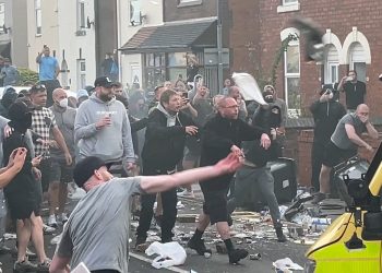 Trouble flares during a protest in Southport, after three children died and eight were injured in a "ferocious" knife attack during a Taylor Swift event at a dance school on Monday. A 17-year-old male from Banks, Lancashire, has been arrested on suspicion of murder and attempted murder over the incident. Picture date: Wednesday July 31, 2024.