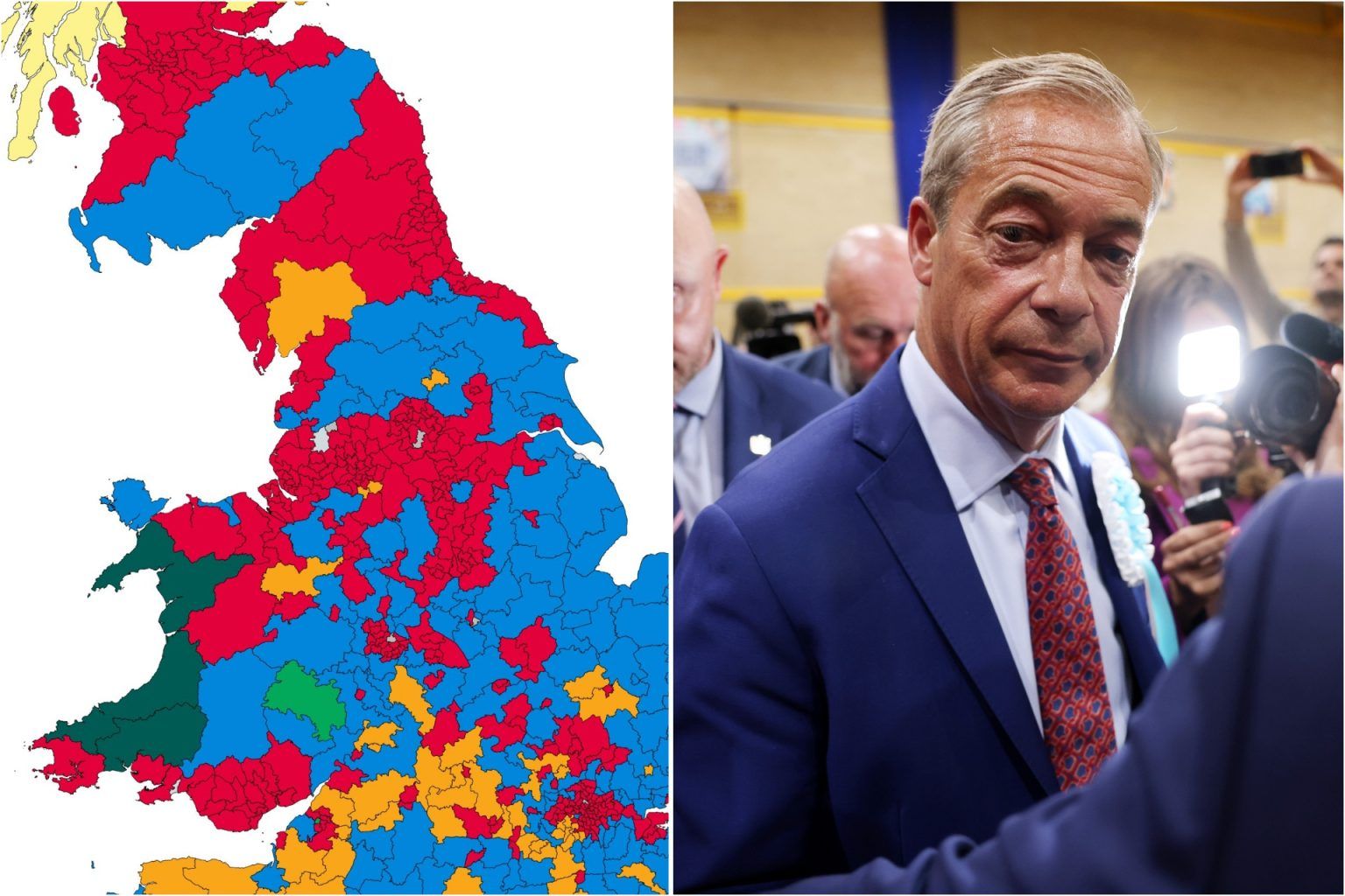 The UK electoral map if Reform UK didn't contest seats