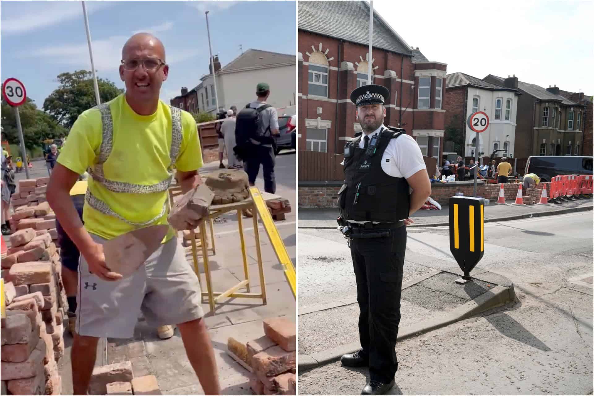 Hero builder helps rebuild wall of Southport mosque