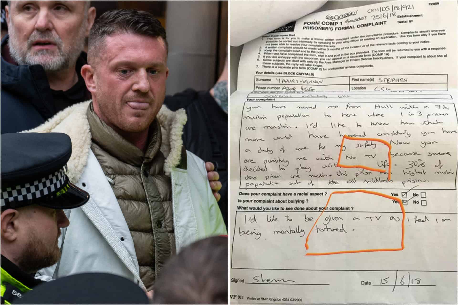 Throwback to the time Tommy Robinson claimed he’d been ‘mentally tortured’ in prison because he had no TV