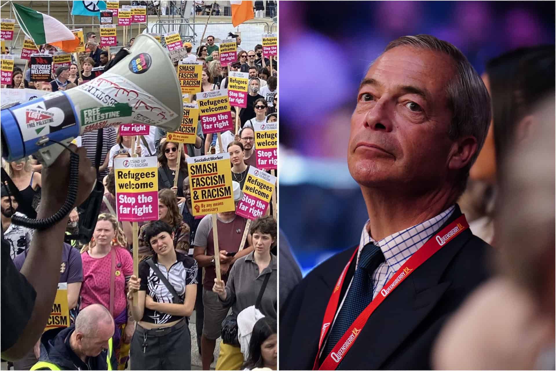 Thousands of anti-racism protesters demonstrate outside Reform UK headquarters