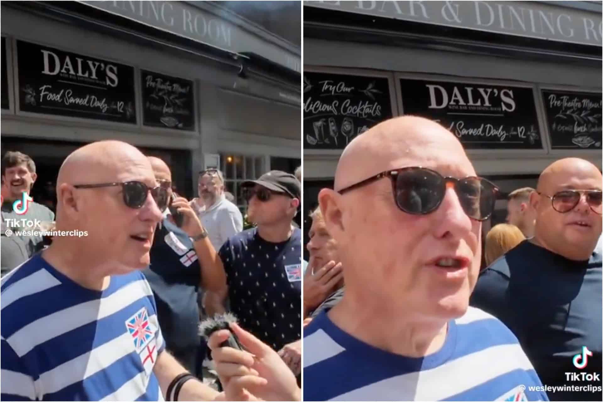 Man says he’s protesting because there’s ‘no more pubs’ whilst standing outside a pub