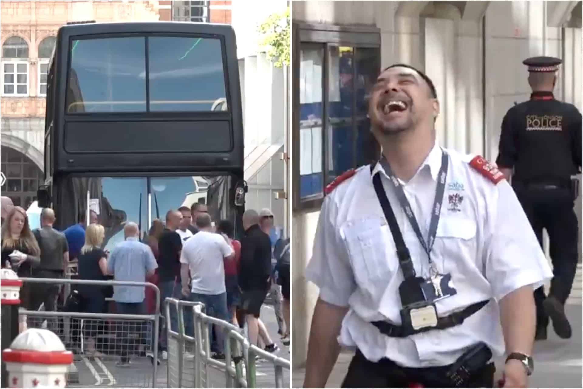 ‘I do love my job’: Parking warden chuckles after ticketing Tommy Robinson campaign bus